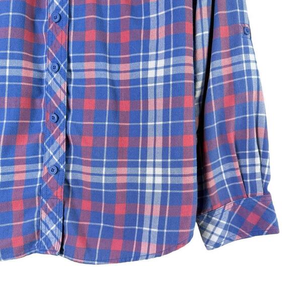 Duluth Trading Co. Flannel Button Down Shirt in Blue Pink Plaid, Size Small - Picture 5 of 9